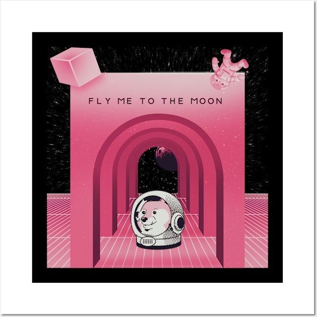 Dogecoin fly to the moon 2 Wall Art by Nangers Studio